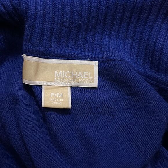 Michael Kors Royal Blue High Low Cowl Neck Long Sleeve Top Fringe Hem Fall - Picture 5 of 6